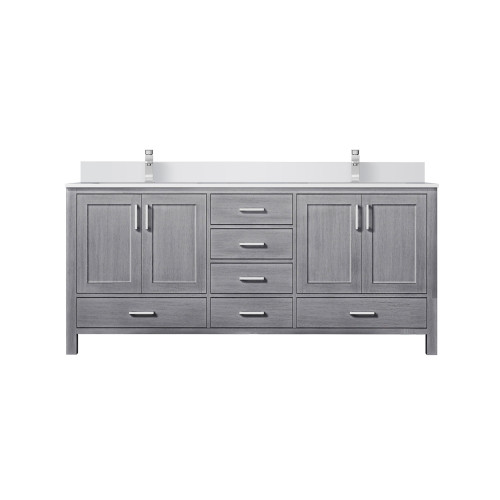 Lexora LVJ72DD301 Jacques 72 in. W Distressed Grey Bath Vanity Cabinet, Cultured Marble Top, and Faucet Set