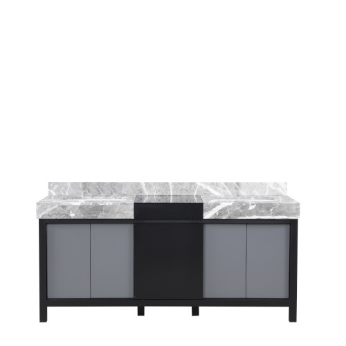 Lexora LZ342272DLIS000 Zilara 72 inch W Black and Grey Double Sink Vanity Cabinet and Castle Grey Marble Top