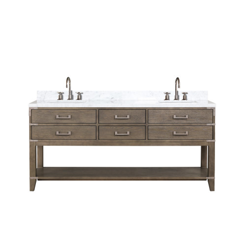 Lexora LVN72DR101 Norwalk 72 inch W Grey Oak Double Sink Vanity Cabinet, Carrara Marble Top, and Faucet Set