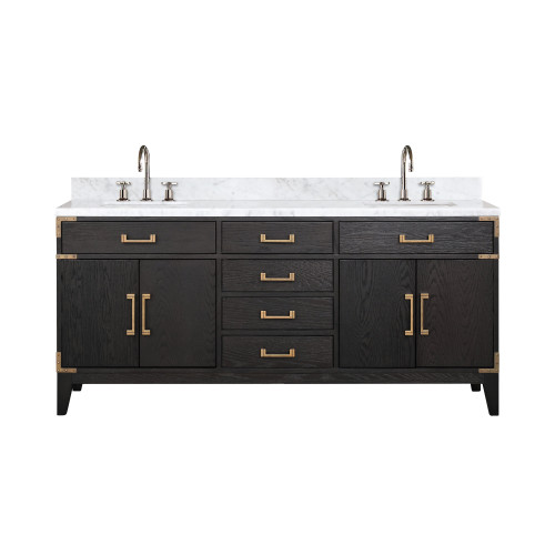 Lexora LVL72DJ101 Laurel 72 inch W Black Oak Double Sink Vanity Cabinet, Carrara Marble Top, and Faucet Set