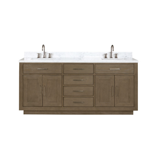 Lexora LVA72DR101 Abbey 72 inch W Grey Oak Double Sink Vanity Cabinet, Carrara Marble Top, and Faucet Set