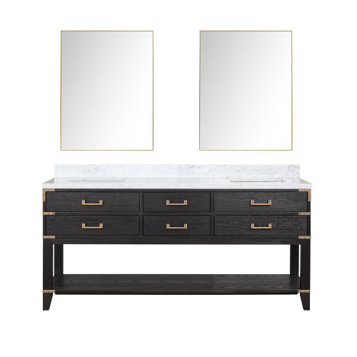 Lexora LVN72DJ110 Norwalk 72 inch W Black Oak Double Sink Vanity Cabinet, Carrara Marble Top, and 34 in Mirrors