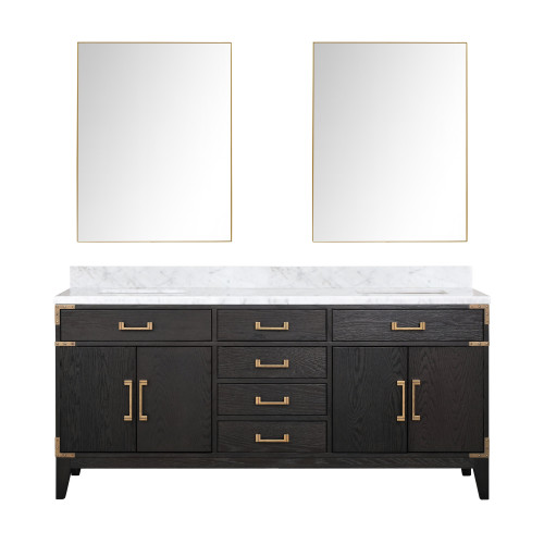 Lexora Laurel 72 inch W Black Oak Double Sink Vanity Cabinet, Carrara Marble Top, and 34 in Mirrors
