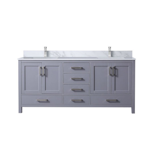 Lexora Jacques 72 in. W Dark Grey Double Sink Vanity Cabinet, Carrara Marble Top, and Faucet Set