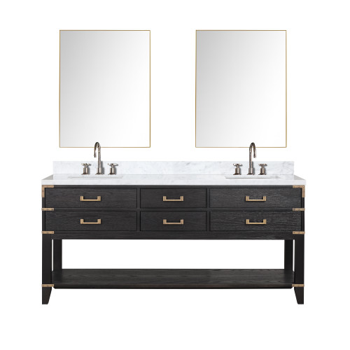 Lexora Norwalk 72 inch W Black Oak Double Sink Vanity Cabinet, Carrara Marble Top, Faucet Set, and 34 in Mirrors