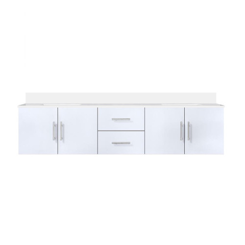 Lexora Geneva 80 in. W Glossy White Wall Mount Double Sink Vanity Cabinet and White Quartz Top