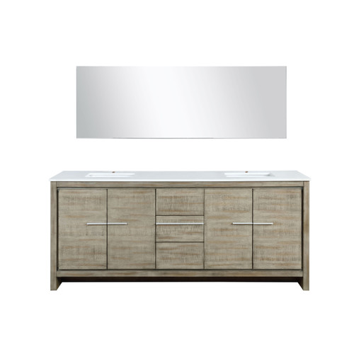 Lexora Lafarre 80 inch W x 20 in D Rustic Acacia Double Sink Vanity Cabinet, Cultured Marble Top and 70 in Mirror