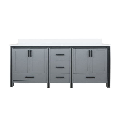 Lexora LVZV80DB200 Ziva 80 inch W Dark Grey Double Sink Vanity Cabinet and White Quartz Top