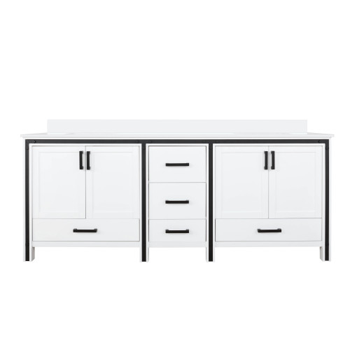 Lexora Ziva 80 inch W White Double Sink Vanity Cabinet and White Quartz Top