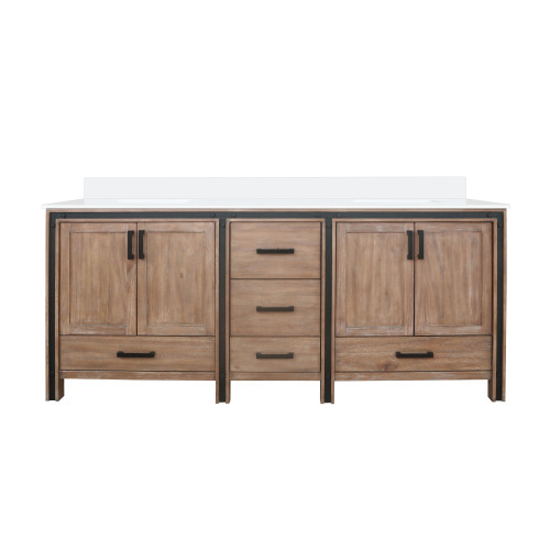 Lexora Ziva 80 inch W Rustic Barnwood Double Sink Vanity Cabinet and White Quartz Top