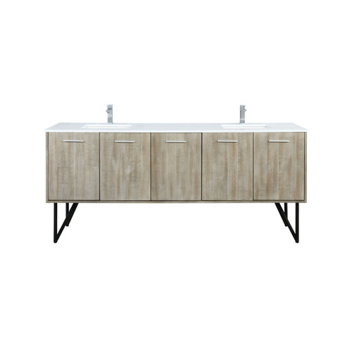 Lexora LLC80DKSOS000FCH Lancy 80 inch W x 20 in D Rustic Acacia Double Sink Vanity Cabinet, White Quartz Top and Chrome Faucet Set