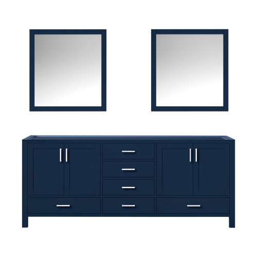 Lexora Jacques 80 in. W Navy Blue Double Sink Vanity Cabinet and 30 in. Mirrors