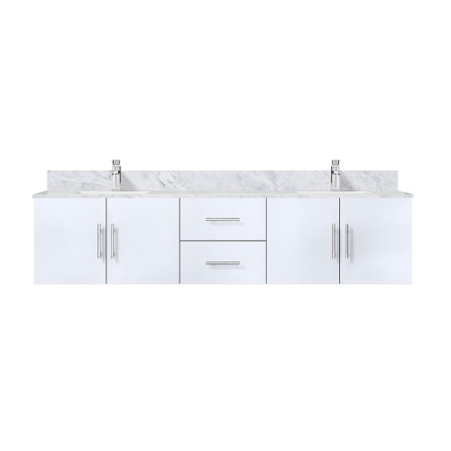 Lexora LVG80DM101 Geneva 80 in. W Glossy White Wall Mount Double Sink Vanity Cabinet, Carrara Marble Top, and Faucet Set