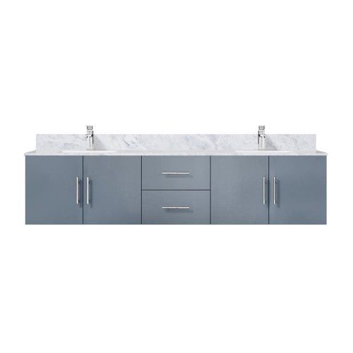 Lexora LVG80DB101 Geneva 80 in. W Dark Grey Wall Mount Double Sink Vanity Cabinet, Carrara Marble Top, and Faucet Set