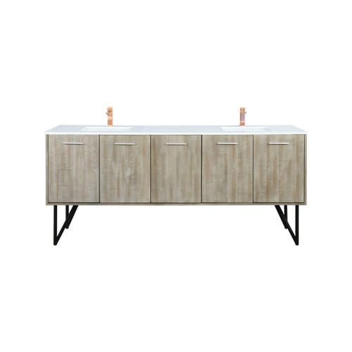 Lexora LLC80DKSOS000FRG Lancy 80 inch W x 20 in D Rustic Acacia Double Sink Vanity Cabinet, White Quartz Top and Rose Gold Faucet Set