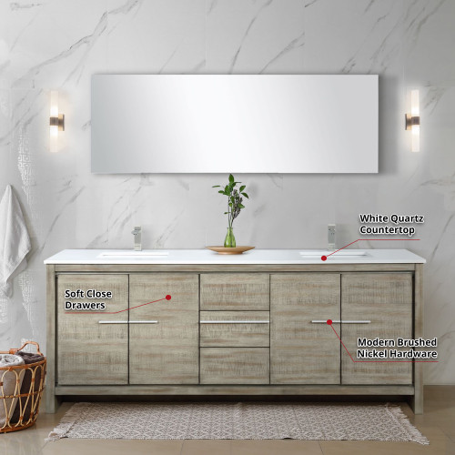 Lexora  LLF80DKSOD000FBN Lafarre 80 in W x 20 in D Rustic Acacia Double Bath Vanity, White Quartz Top and Brushed Nickel Faucet Set