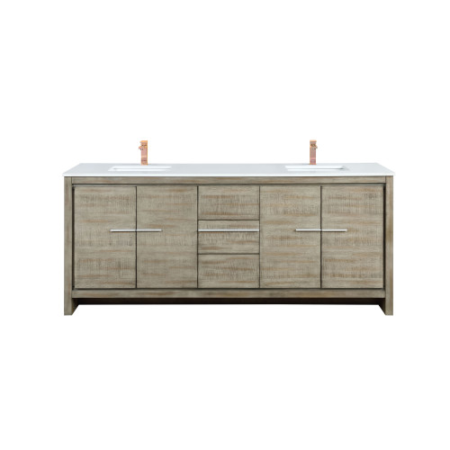 Lexora LVLF80DRA304 Lafarre 80 inch W x 20 in D Rustic Acacia Double Sink Vanity Cabinet, Cultured Marble Top and Rose Gold Faucet Set