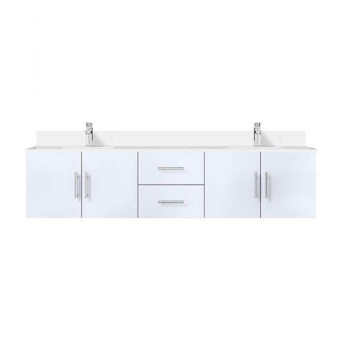 Lexora Geneva 80 in. W Glossy White Wall Mount Double Sink Vanity Cabinet, Cultured Marble Top, and Faucet Set