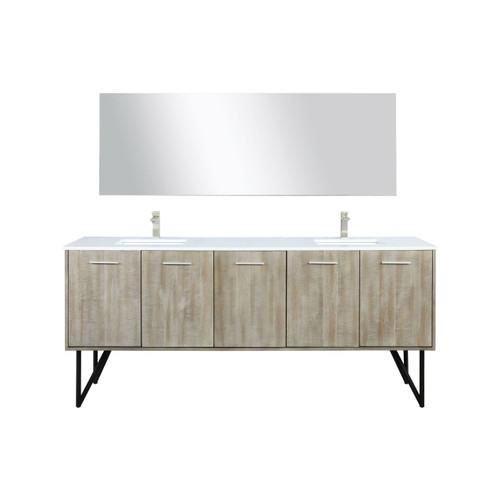 Lexora Lancy 80 inch W x 20 in D Rustic Acacia Double Sink Vanity Cabinet, Cultured Marble Top, Brushed Nickel Faucet Set and 70 in Mirror
