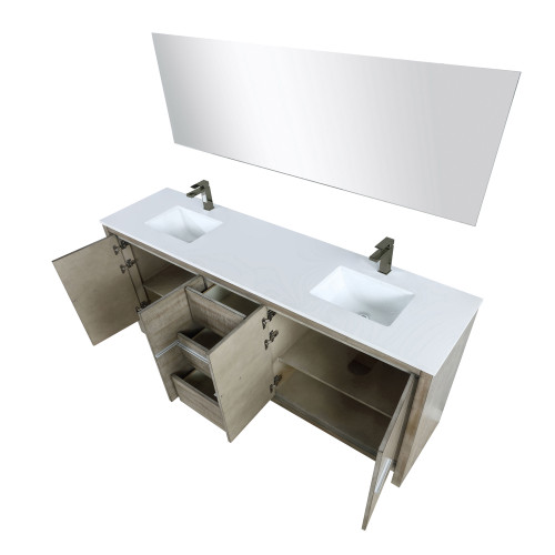 Lexora  LVLF80DRA313 Lafarre 80 in W x 20 in D Rustic Acacia Double Bath Vanity, Cultured Marble Top, Gun Metal Faucet Set and 70 in Mirror