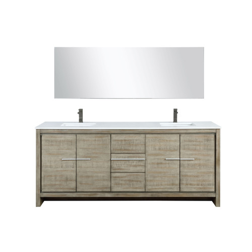 Lexora LVLF80DRA313 Lafarre 80 inch W x 20 in D Rustic Acacia Double Sink Vanity Cabinet, Cultured Marble Top, Gun Metal Faucet Set and 70 in Mirror