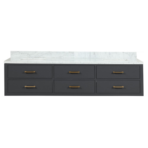 Lexora LVC80DL100 Castor 80 inch W Black Double Sink Wall Hung Vanity Cabinet and Carrara Marble Top