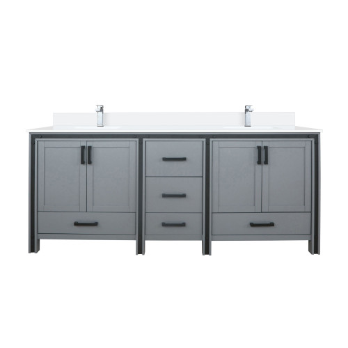 Lexora LVZV80DB301 Ziva 80 inch W Dark Grey Double Sink Vanity Cabinet, Cultured Marble Top and Faucet Set