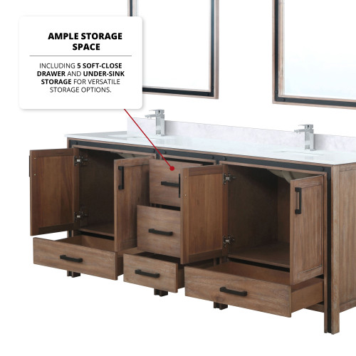 Lexora  LVZV80DN201 Ziva 80 in W x 22 in D Rustic Barnwood Double Bath Vanity, White Quartz Top and Faucet Set