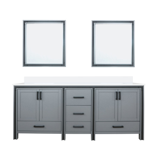 Lexora LVZV80DB210 Ziva 80 inch W Dark Grey Double Sink Vanity Cabinet, White Quartz Top and 30 in Mirrors