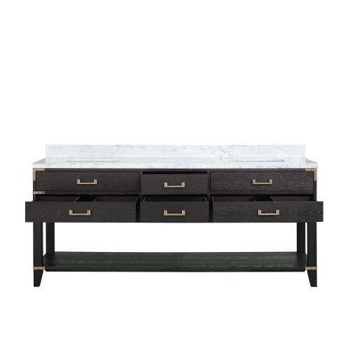 Lexora Norwalk 80 inch W Black Oak Double Sink Vanity Cabinet and Carrara Marble Top