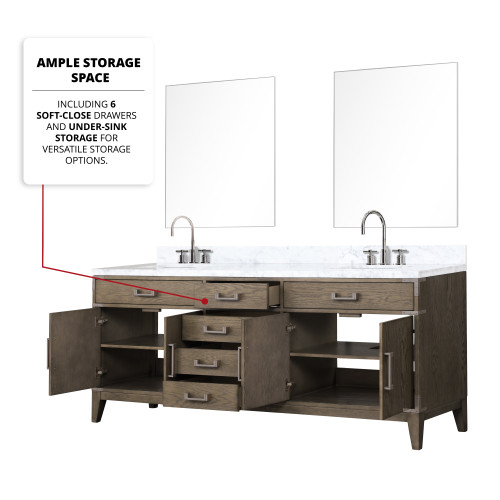 Lexora  LVL80DR100 Laurel 80 in W x 22 in D Grey Oak Double Bath Vanity and Carrara Marble Top