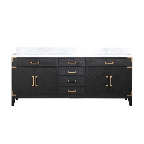 Lexora Laurel 80 inch W Black Oak Double Sink Vanity Cabinet and Carrara Marble Top