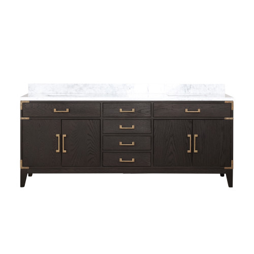 Lexora LVL80DK100 Laurel 80 inch W Brown Oak Double Sink Vanity Cabinet and Carrara Marble Top