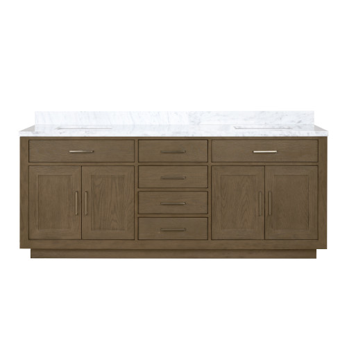 Lexora LVA80DR100 Abbey 80 inch W Grey Oak Double Sink Vanity Cabinet and Carrara Marble Top