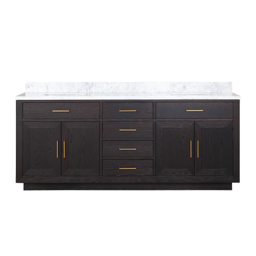 Lexora LVA80DJ100 Abbey 80 inch W Black Oak Double Sink Vanity Cabinet and Carrara Marble Top