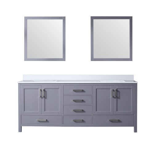 Lexora LVJ80DB310 Jacques 80 in. W Dark Grey Bath Vanity Cabinet, Cultured Marble Top, and 30 in. Mirror
