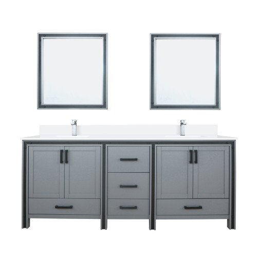 Lexora LVZV80DB211 Ziva 80 inch W Dark Grey Double Sink Vanity Cabinet, White Quartz Top, Faucet Set and 30 in Mirrors