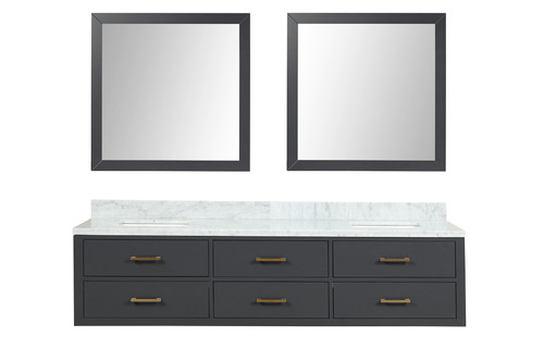 Lexora LVC80DL110 Castor 80 inch W Black Double Sink Wall Hung Vanity Cabinet, Carrara Marble Top, and 36 in Mirrors