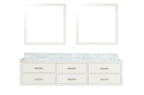 Lexora Castor 80 inch W White Double Sink Wall Hung Vanity Cabinet, Carrara Marble Top, and 36 in Mirrors