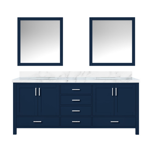 Lexora Jacques 80 in. W Navy Blue Double Sink Vanity Cabinet, Carrara Marble Top, and 30 in. Mirrors