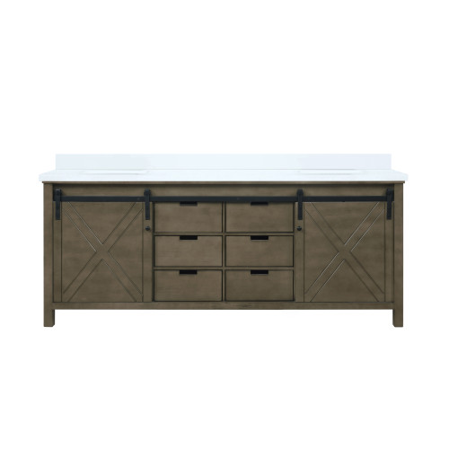 Lexora LVM80DK300 Marsyas 80 inch W Rustic Brown Double Sink Vanity Cabinet and Cultured Marble Countertop