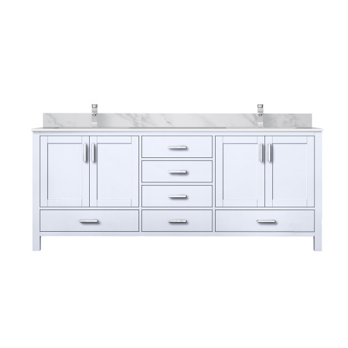 Lexora LVJ80DA101 Jacques 80 in. W White Double Sink Vanity Cabinet, Carrara Marble Top, and Faucet Set