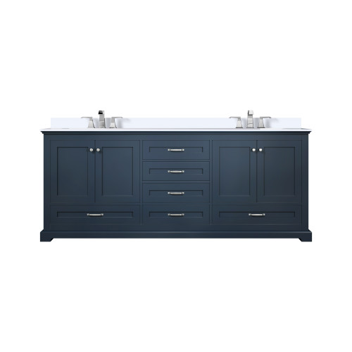 Lexora Dukes 80 in. W Navy Blue Double Sink Vanity Cabinet, Cultured Marble Top, and Faucet Set