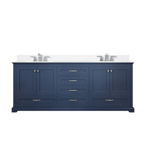 Lexora LVD80DE201 Dukes 80 in. W Navy Blue Double Sink Vanity Cabinet, White Quartz Top, and Faucet Set