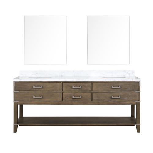 Lexora LVN80DR110 Norwalk 80 inch W Grey Oak Double Sink Vanity Cabinet, Carrara Marble Top, and 36 in Mirrors