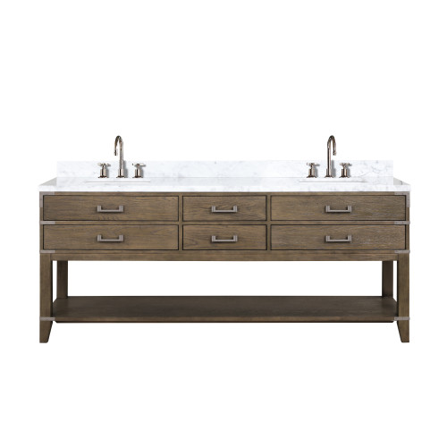 Lexora LVN80DR101 Norwalk 80 inch W Grey Oak Double Sink Vanity Cabinet, Carrara Marble Top, and Faucet Set