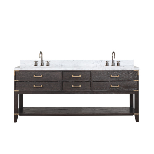 Lexora LVN80DK101 Norwalk 80 inch W Brown Oak Double Sink Vanity Cabinet, Carrara Marble Top, and Faucet Set