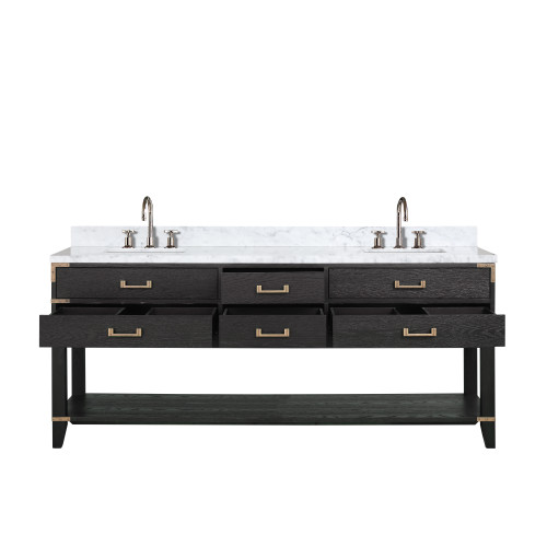 Lexora LVN80DJ101 Norwalk 80 inch W Black Oak Double Sink Vanity Cabinet, Carrara Marble Top, and Faucet Set
