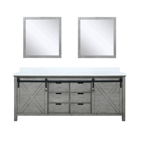 Lexora LVM80DH310 Marsyas 80 inch W Ash Grey Double Sink Vanity Cabinet, Cultured Marble Countertop and 30 in Mirrors