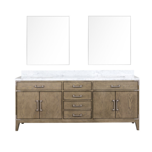 Lexora Laurel 80 inch W Grey Oak Double Sink Vanity Cabinet, Carrara Marble Top, and 36 in Mirrors
